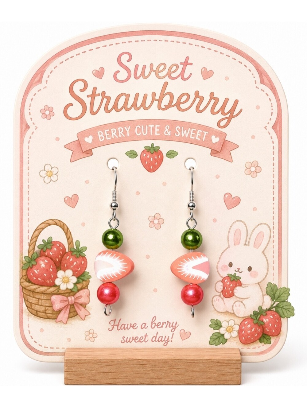 Kawaii Sweet Strawberry Polymer Clay Bead Hypoallergenic Earrings Fun Jewelry